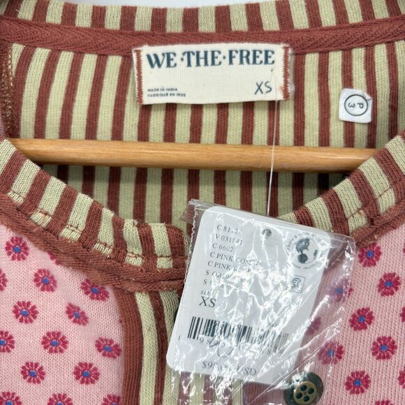 NWT Free People Instant Classic Long Sleeve Patchwork Tee, Sz XS, Button Up Boho - Picture 10 of 12